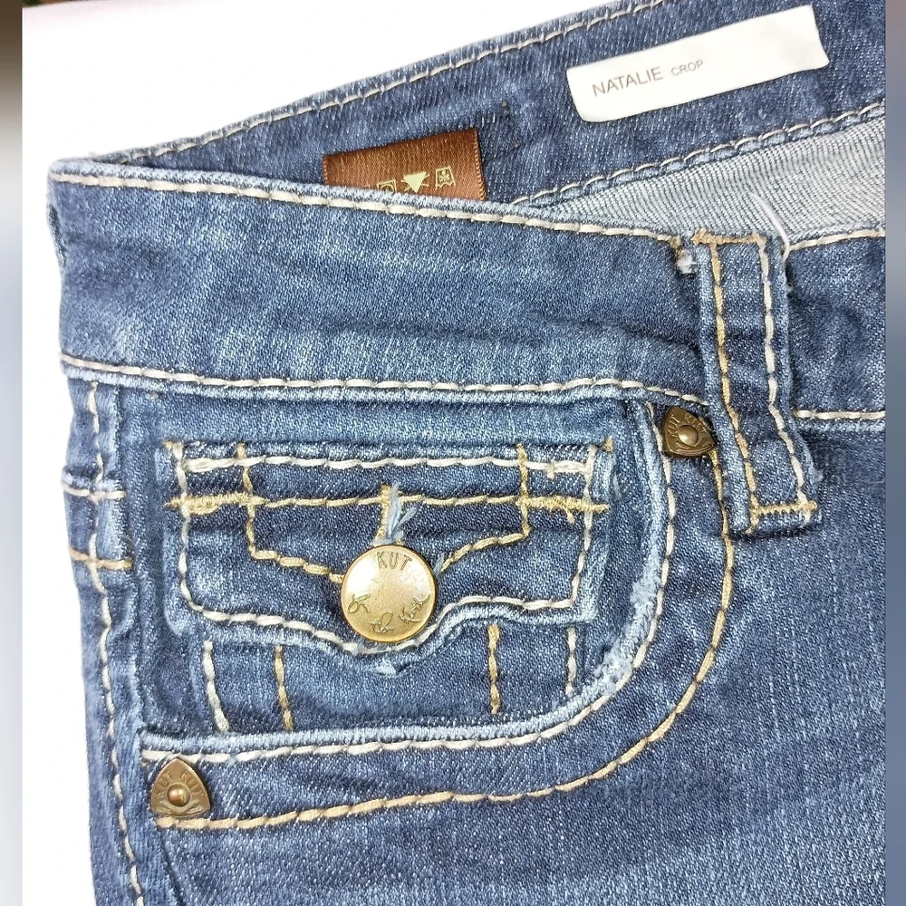 KUT FROM‎ THE KLOTH 6 Designer Natalie Crop Dark Wash Blue Denim Jeans-(#1,395) - Picture 2 of 9